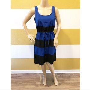 Kalijati blue and black striped tie front dress
